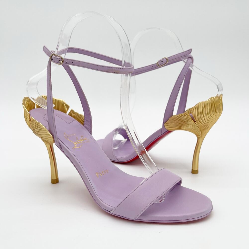 Christian Louboutin Ginko Girl 85 Lavender Ankle Strap Sandal Gold Heels EU 37 - Picture 4 of 16
